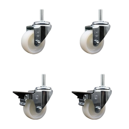 Service Caster 3 Inch Nylon Wheel Swivel 58 Inch Threaded Stem Caster Set 2 Brakes SCC SCC-TS20S314-NYS-58212-2-PLB-2